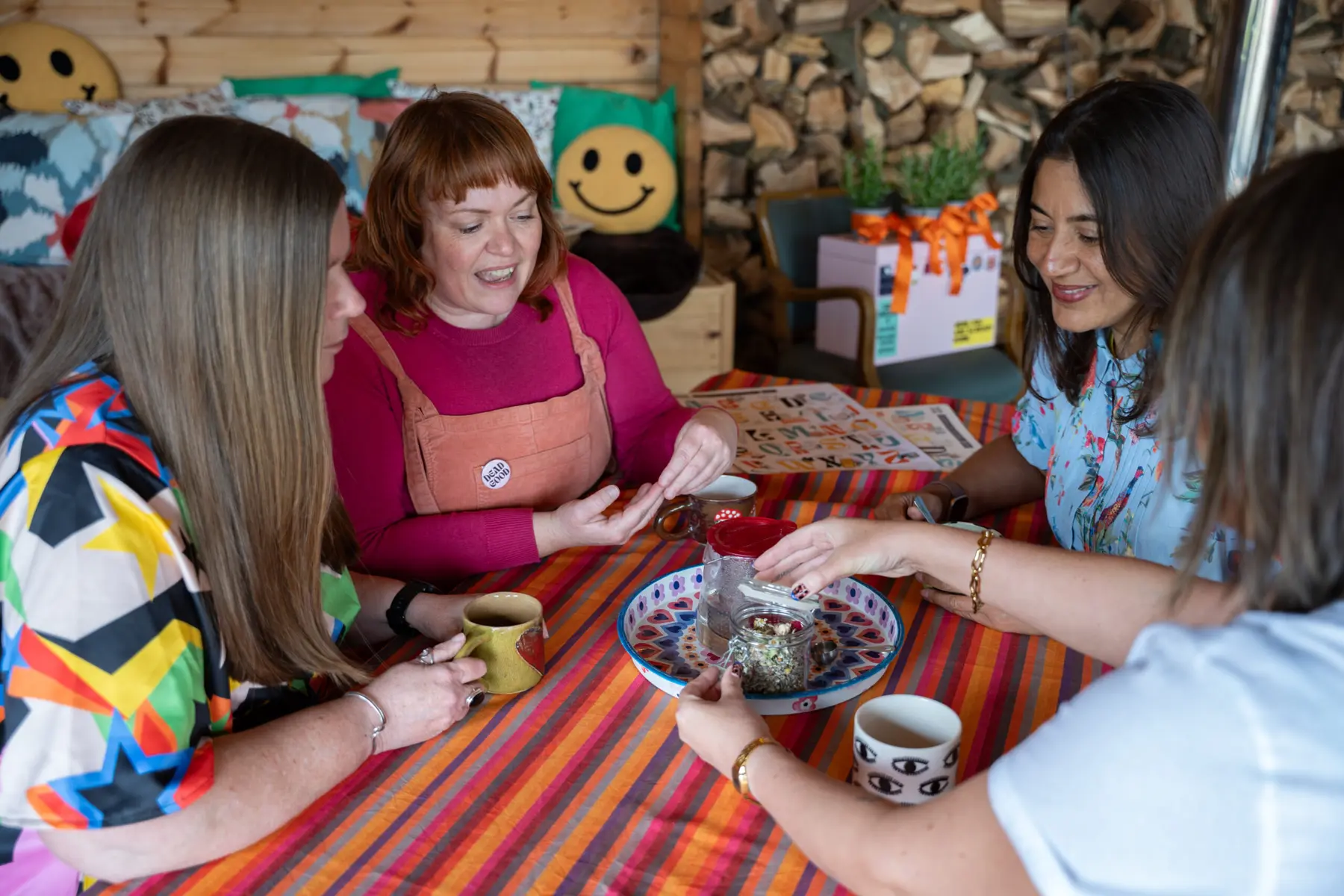 Women connecting during a colourful brand session